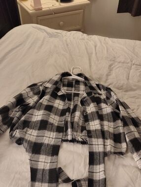 Black and White Plaid Button-Up Shirt
